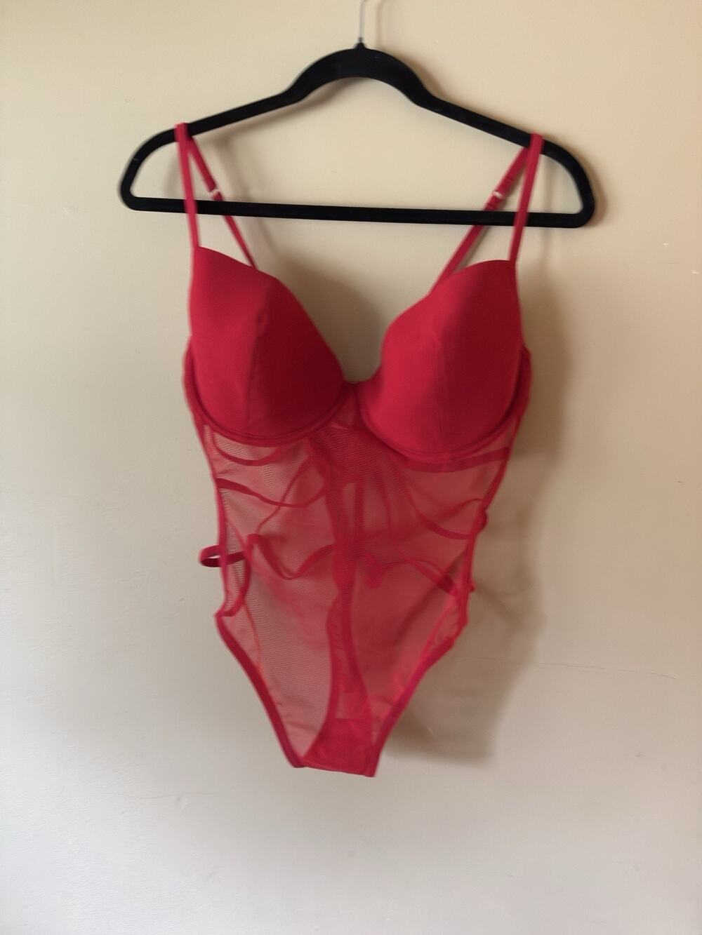 Shirley of Hollywood Bodysuit 2X Red Mesh Strappy Underwire Teddy Rose BS 210
